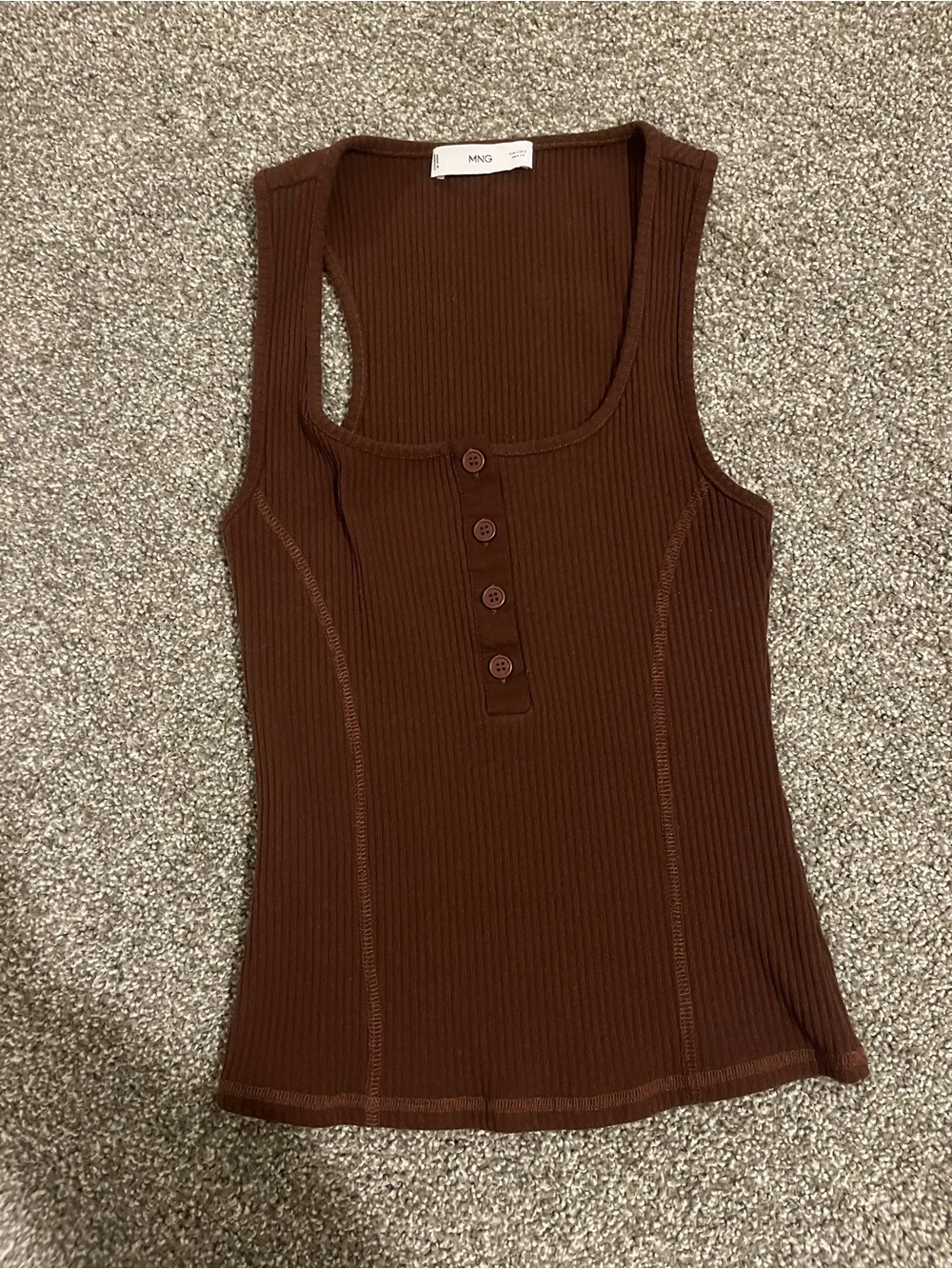 Mango Chocolate Brown Ribbed Button Tank